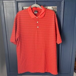 Nike Men's Orange and Black Striped Polo Shirt